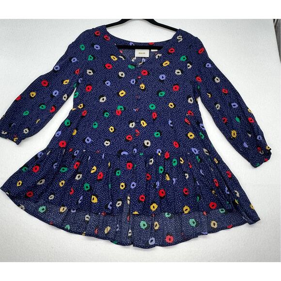 MAEVE Anthropologie Blue Polka Dot Peplum 3/4 Sleeve Hi Low Blouse w/ pockets S - Picture 4 of 8